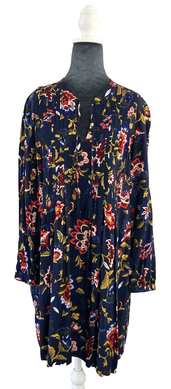 Old Navy Tunic Dress Blue Floral Long Sleeve Peasant Hippie Cottagecore Boho XL